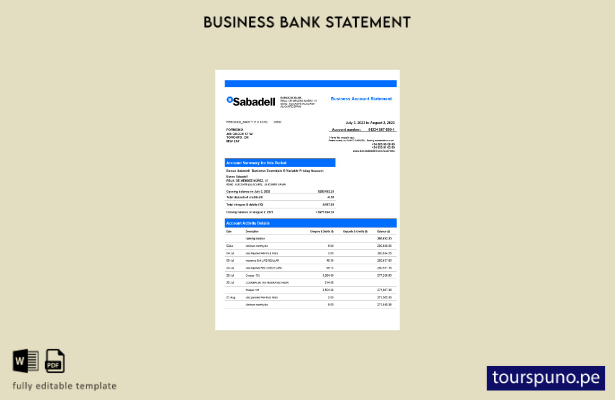 listo para imprimir BANCO Sabadell declaración firme plantilla Word y PDF